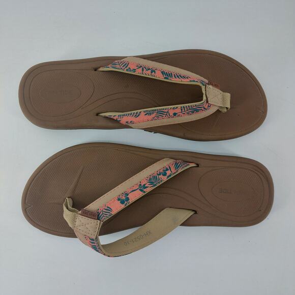 Hi Tide Flip Flop Sandals XH-0521-10 Coral Green Hawaiian Print Size 10 - Picture 8 of 12